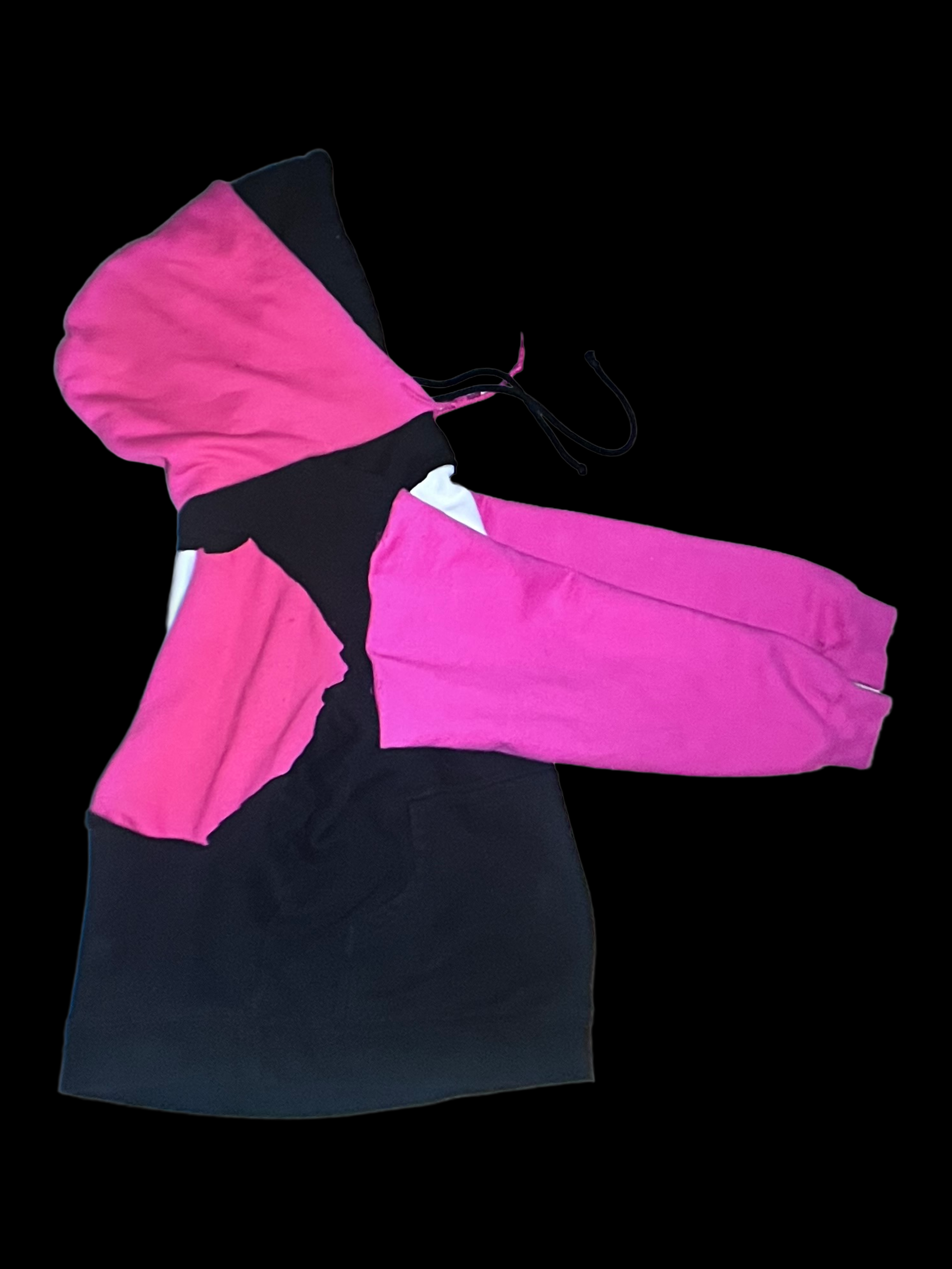 Pink and black ripped Double hooded hoodie